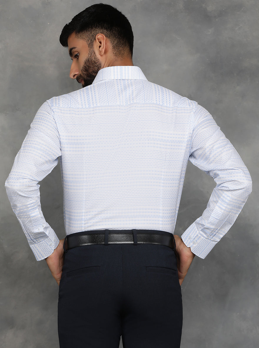 Sky Blue Striped Slim Fit Formal Shirt | GreenFibre