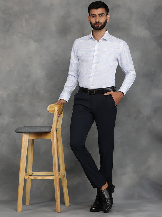 Sky Blue Striped Slim Fit Formal Shirt | GreenFibre