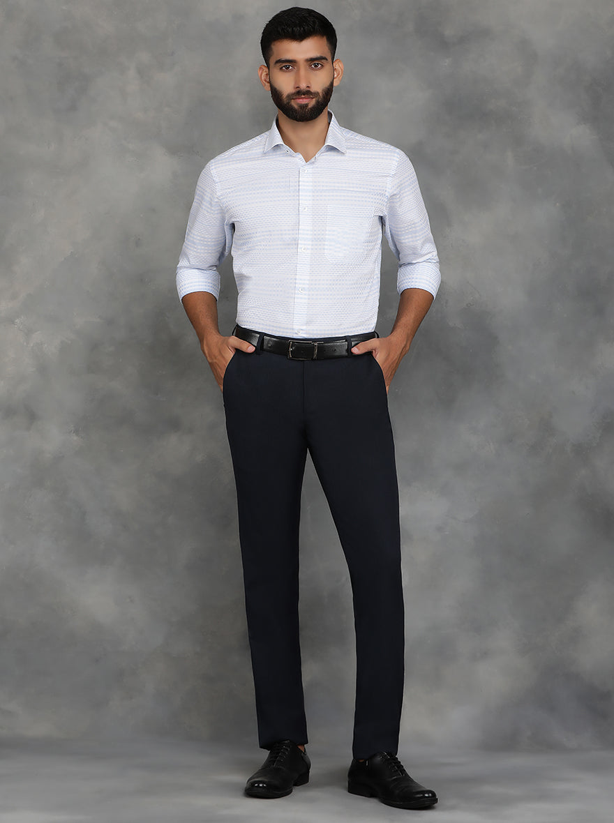 Sky Blue Striped Slim Fit Formal Shirt | GreenFibre