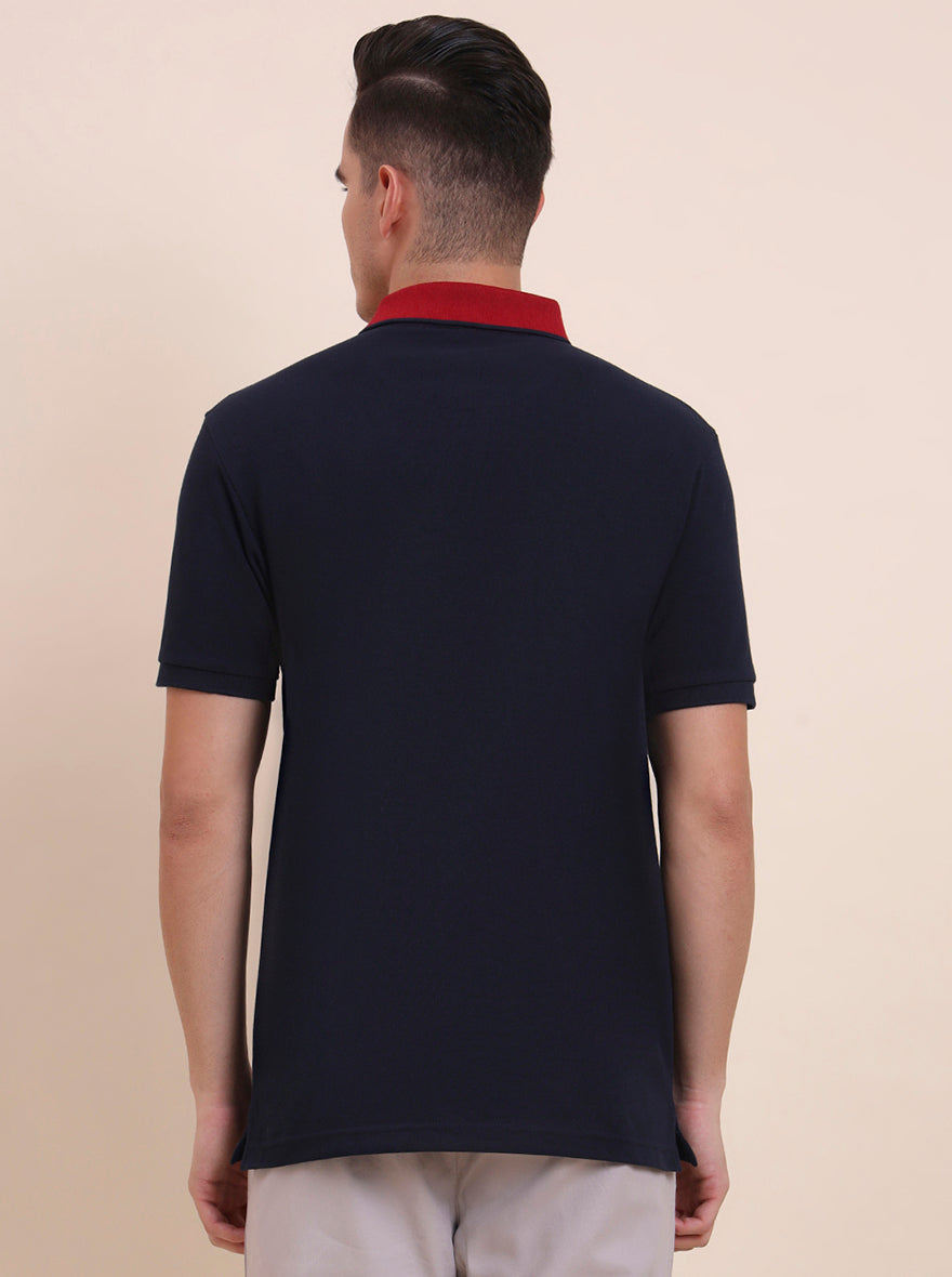 Blue & White CUT & SEW Slim Fit Polo T-Shirt | Greenfibre