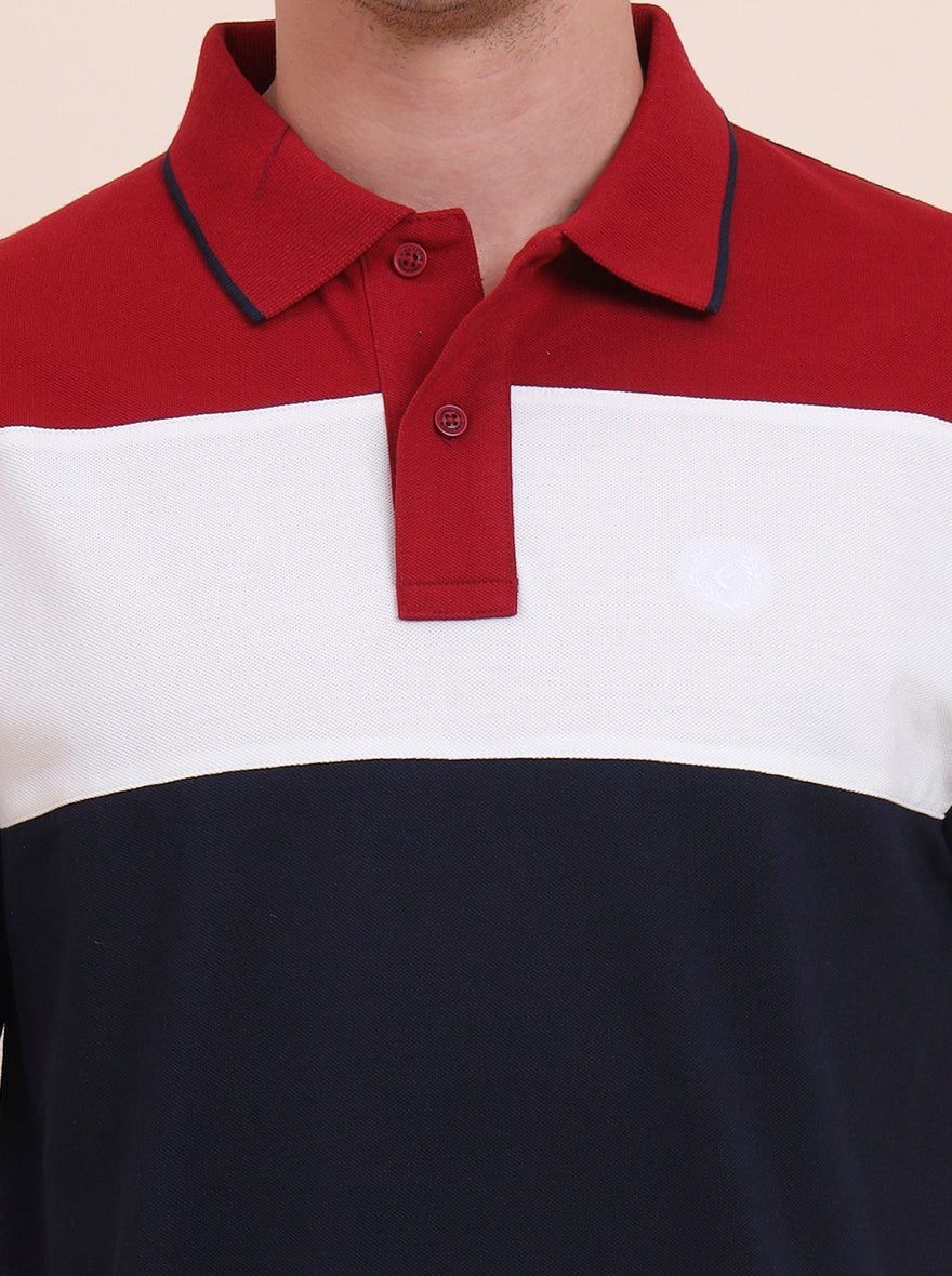Blue & White CUT & SEW Slim Fit Polo T-Shirt | Greenfibre
