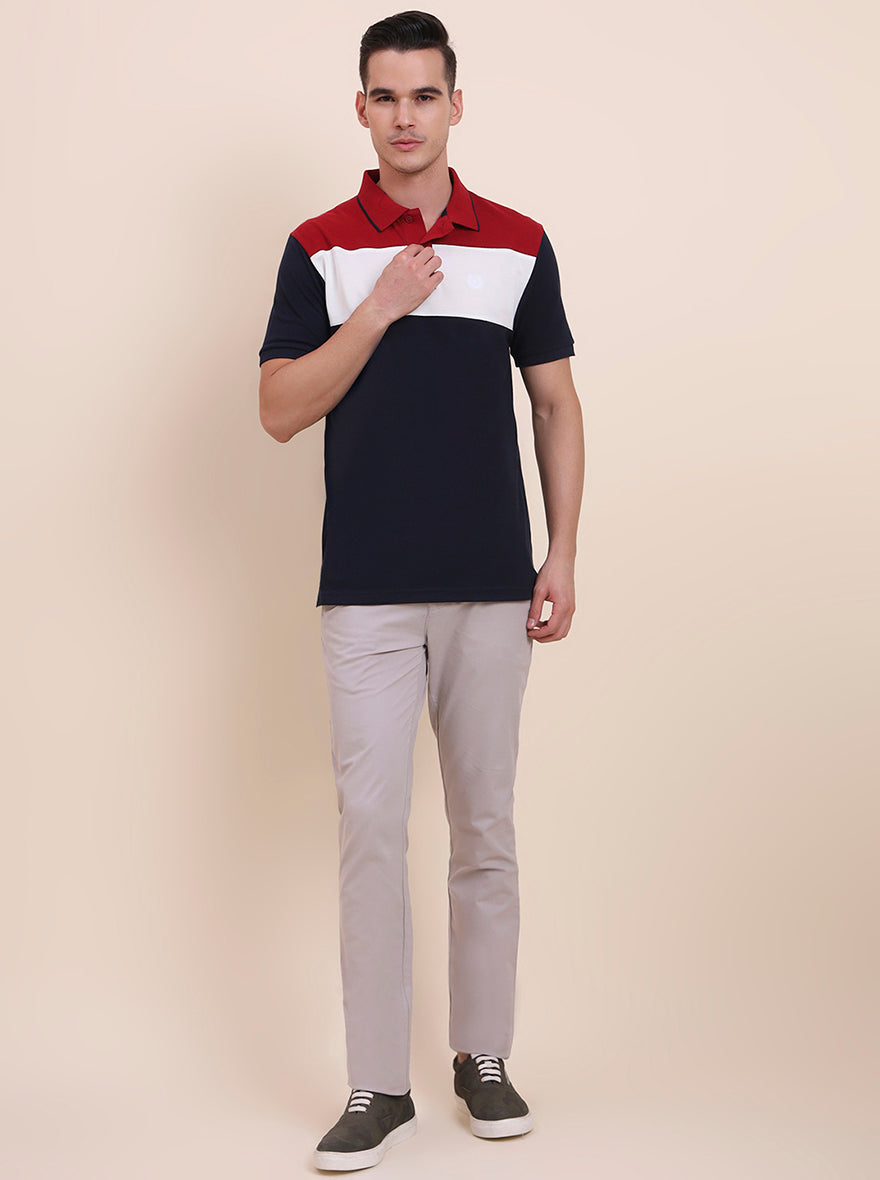 Blue & White CUT & SEW Slim Fit Polo T-Shirt | Greenfibre