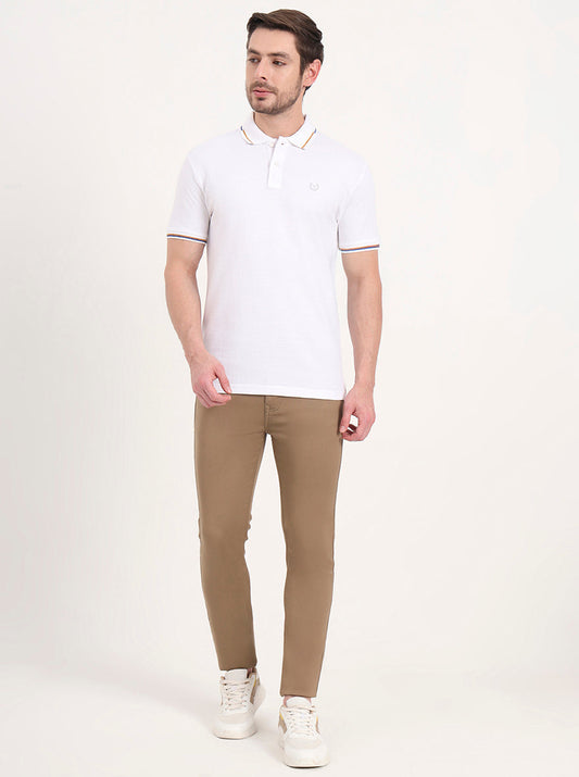 White Solid Slim Fit Polo T-Shirt | Greenfibre