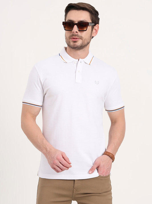 White Solid Slim Fit Polo T-Shirt | Greenfibre