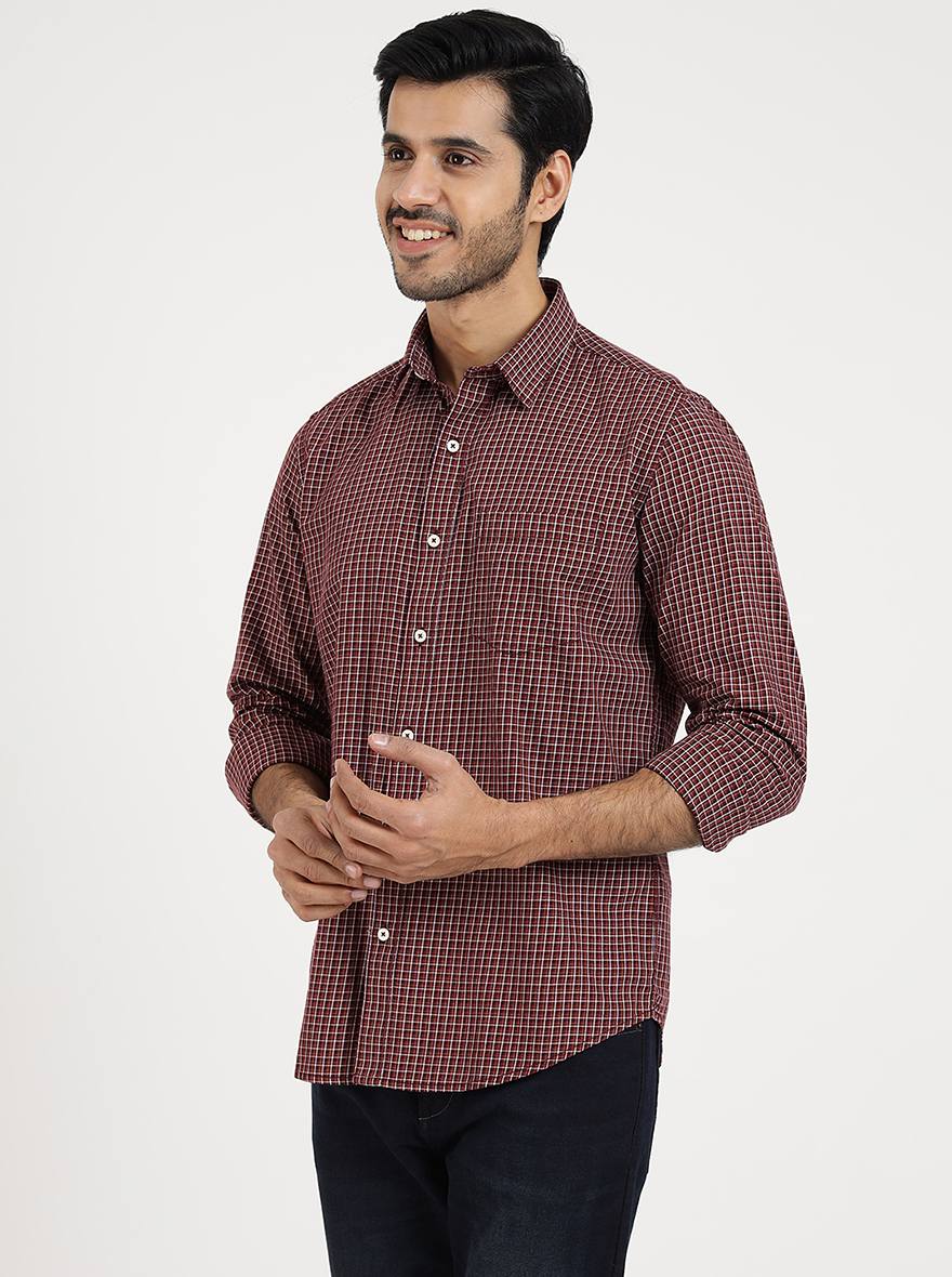 Brown Checked Smart Fit Semi Casual Shirt | Greenfibre