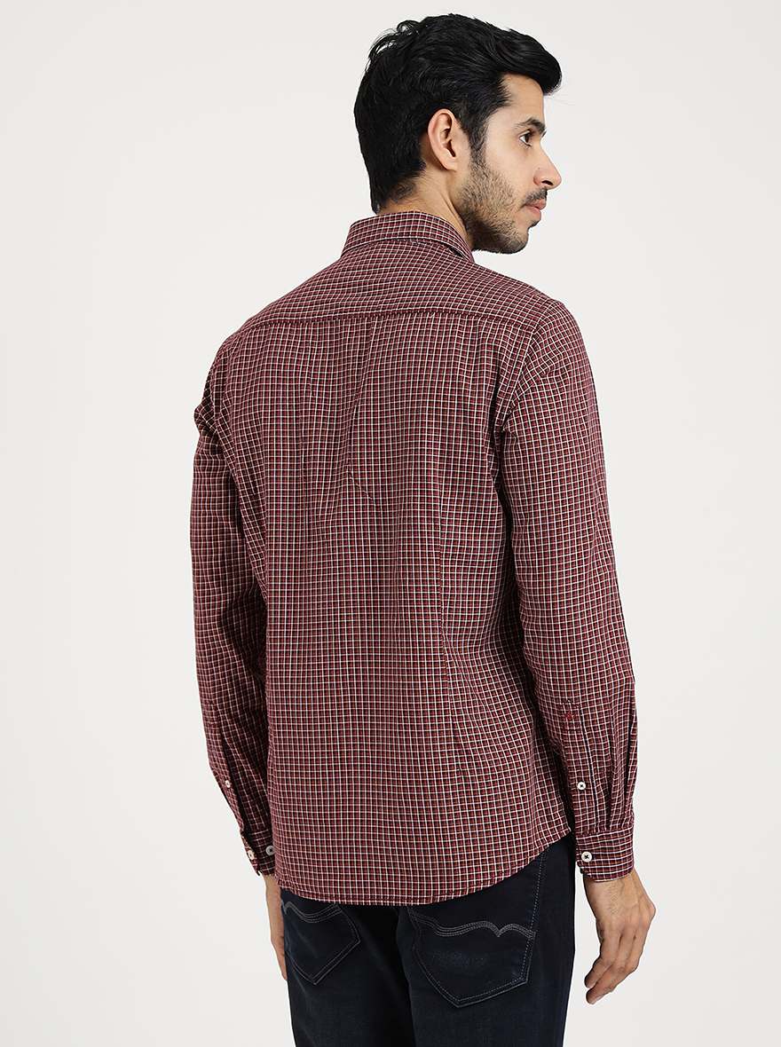 Brown Checked Smart Fit Semi Casual Shirt | Greenfibre