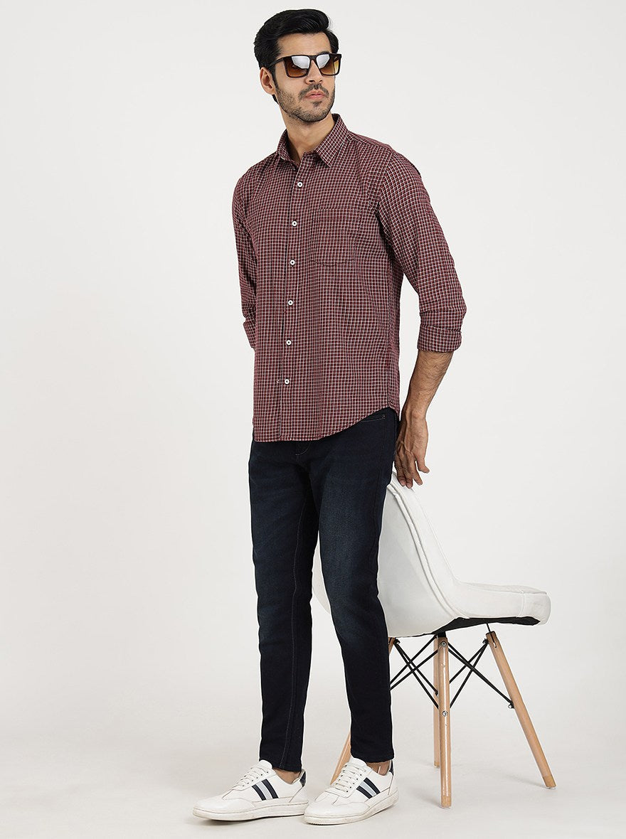 Brown Checked Smart Fit Semi Casual Shirt | Greenfibre