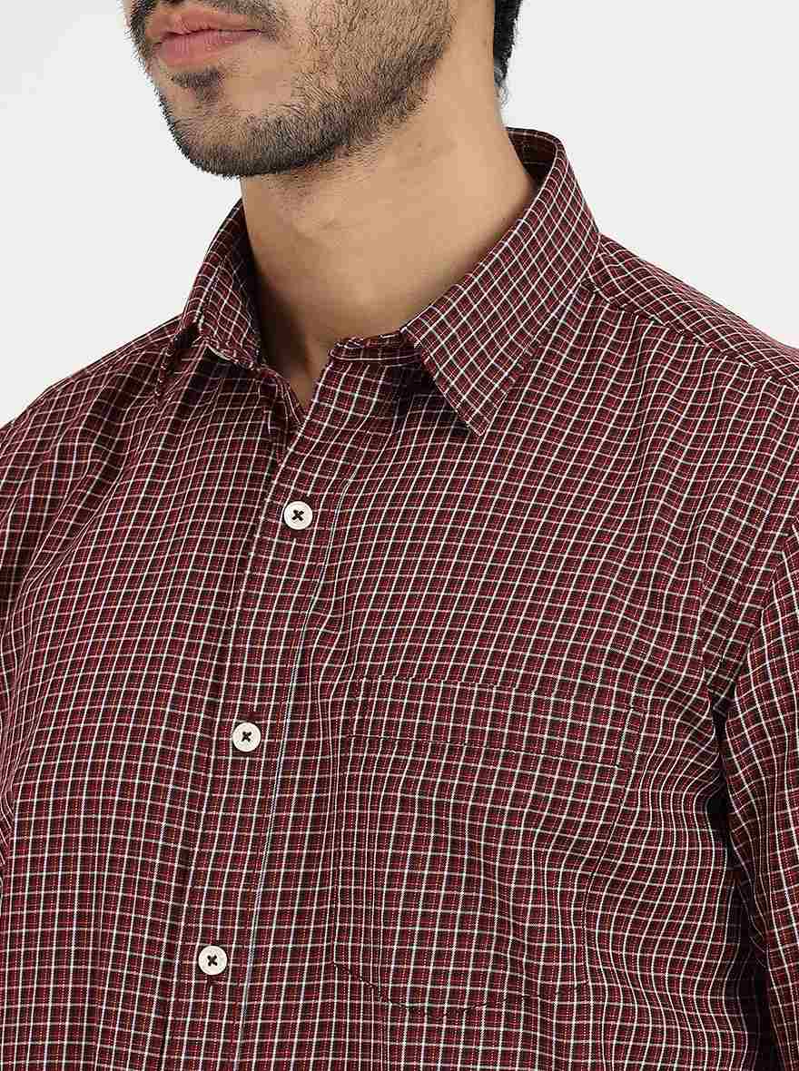 Brown Checked Smart Fit Semi Casual Shirt | Greenfibre