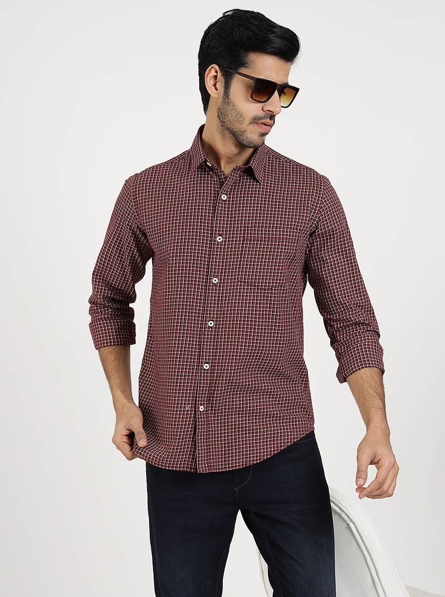 Brown Checked Smart Fit Semi Casual Shirt | Greenfibre