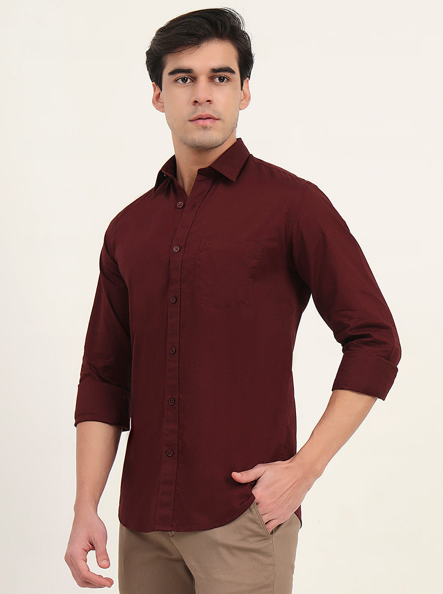 Maroon Solid Slim Fit Semi Casual Shirt | Greenfibre