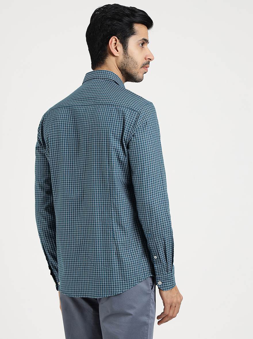 Blue Checked Smart Fit Semi Casual Shirt | Greenfibre