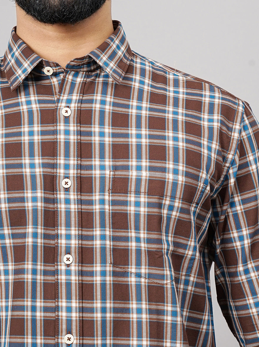 Brown Checked Smart Fit Semi Casual Shirt | Greenfibre