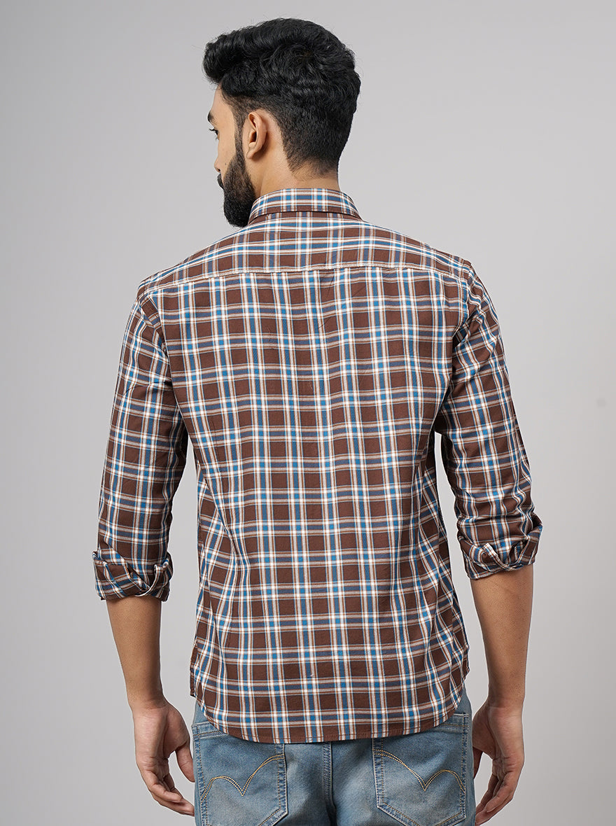 Brown Checked Smart Fit Semi Casual Shirt | Greenfibre