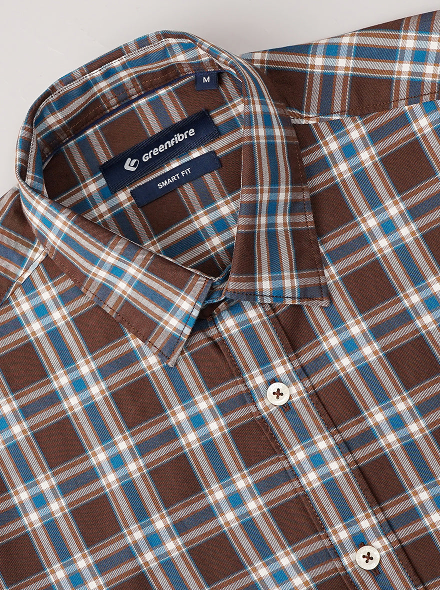 Brown Checked Smart Fit Semi Casual Shirt | Greenfibre