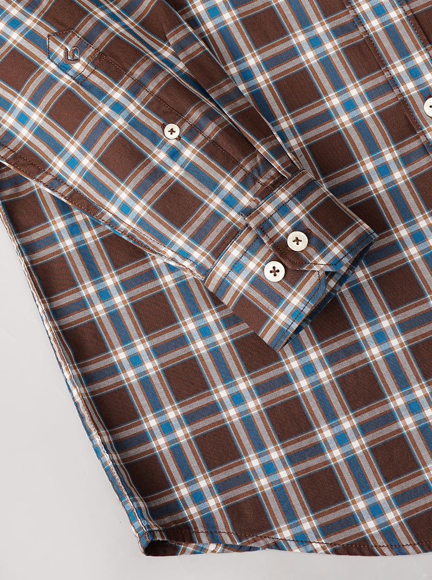 Brown Checked Smart Fit Semi Casual Shirt | Greenfibre