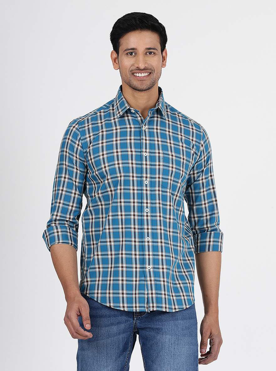 Blue Checked Smart Fit Semi Casual Shirt | Greenfibre