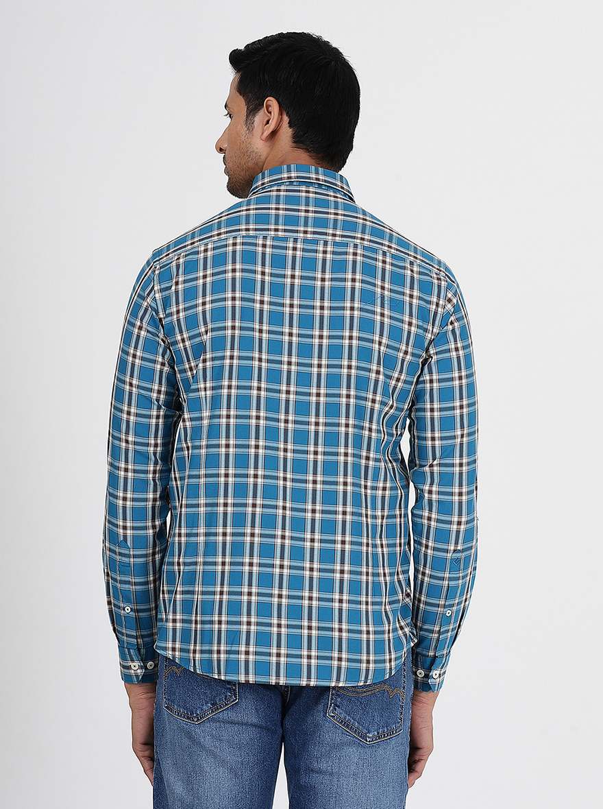 Blue Checked Smart Fit Semi Casual Shirt | Greenfibre