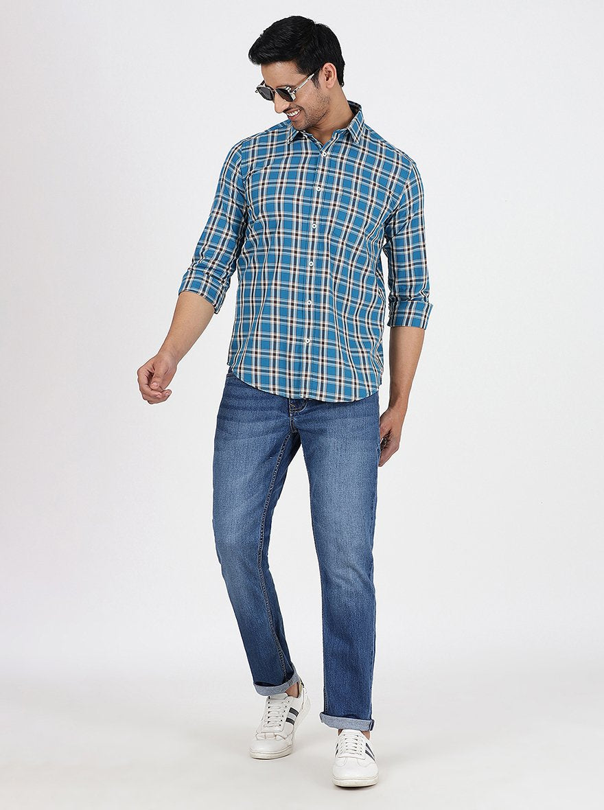 Blue Checked Smart Fit Semi Casual Shirt | Greenfibre