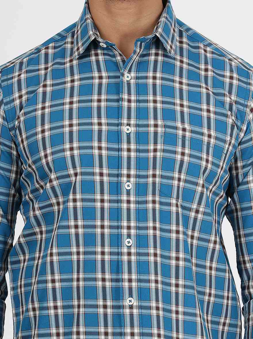 Blue Checked Smart Fit Semi Casual Shirt | Greenfibre