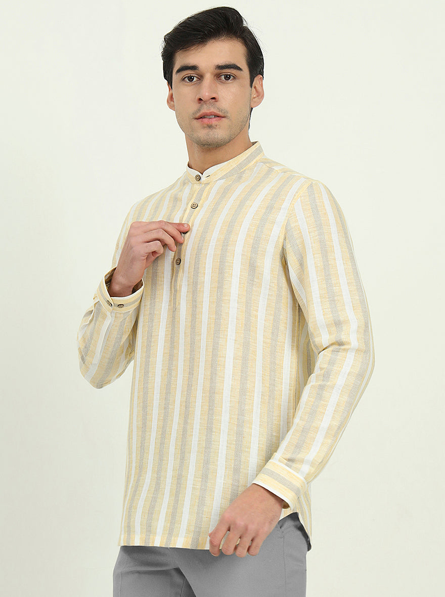Yellow Striped Slim Fit Party Wear Kurta | Greenfibre