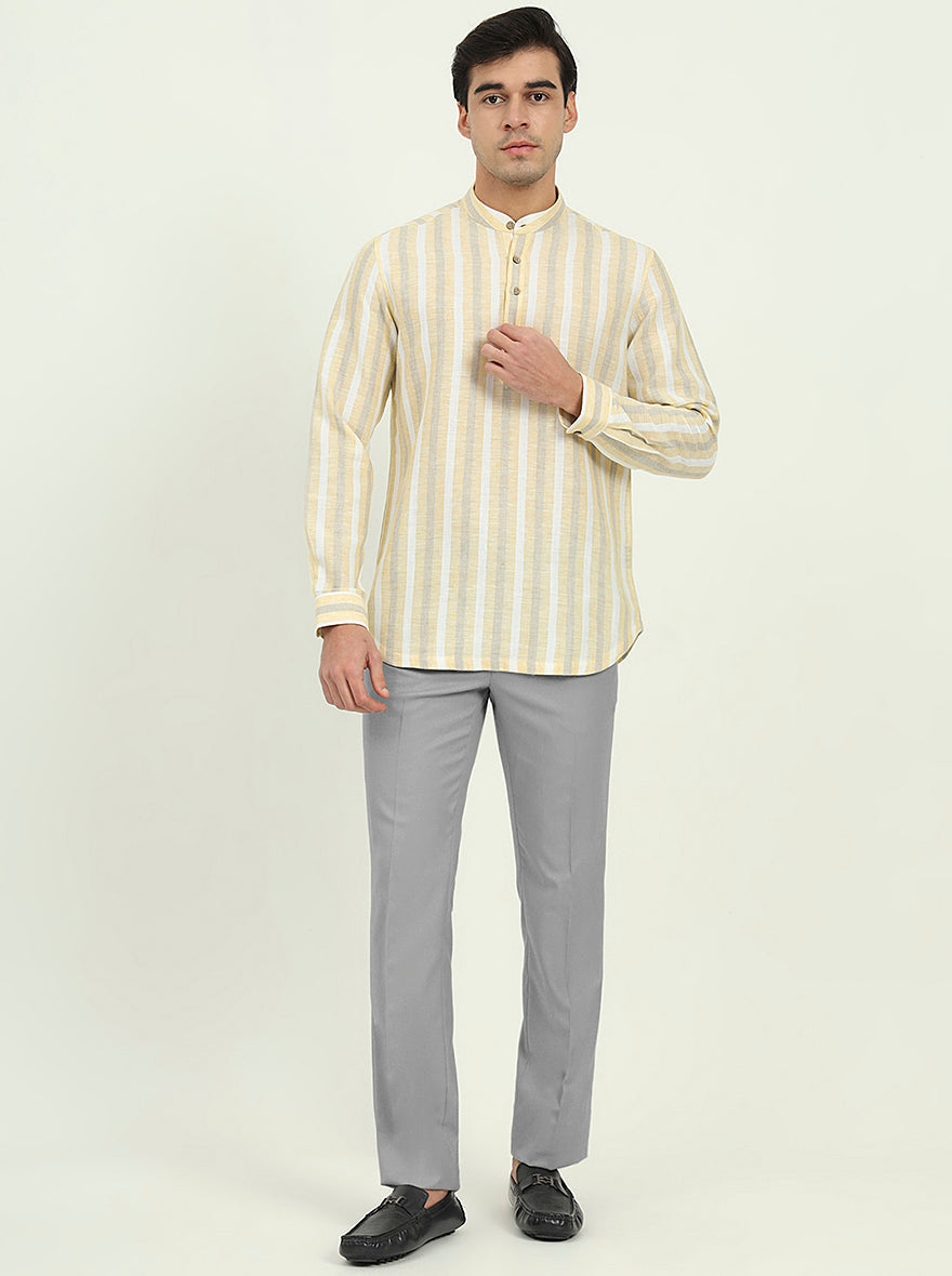 Yellow Striped Slim Fit Party Wear Kurta | Greenfibre