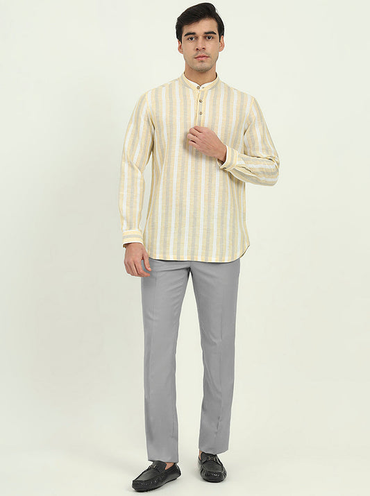 Yellow Striped Slim Fit Party Wear Kurta | Greenfibre