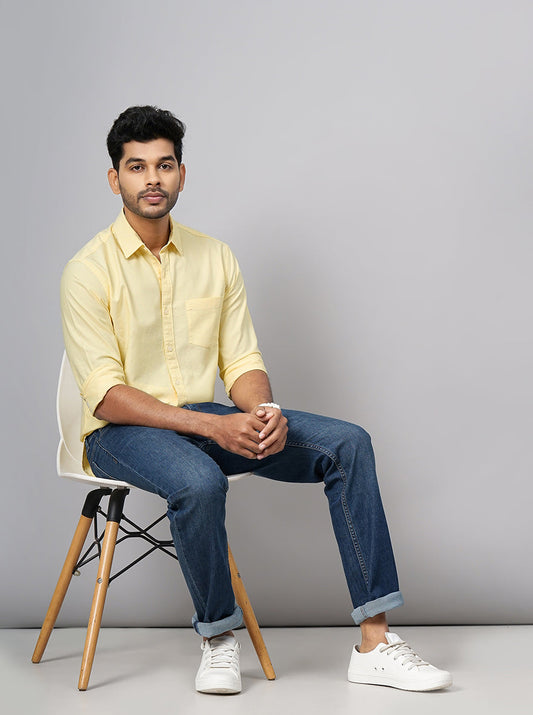 Yellow Solid Slim Fit Casual Shirt | Greenfibre