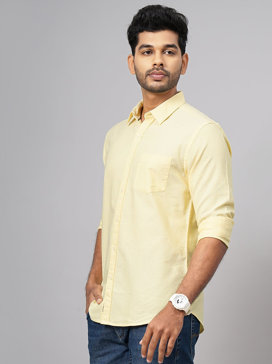 Yellow Solid Slim Fit Casual Shirt | Greenfibre