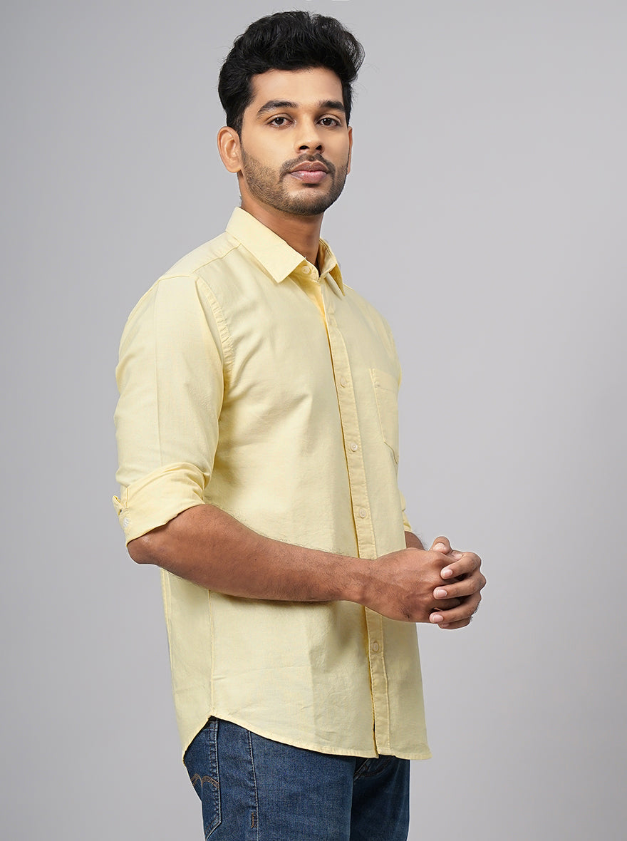 Yellow Solid Slim Fit Casual Shirt | Greenfibre