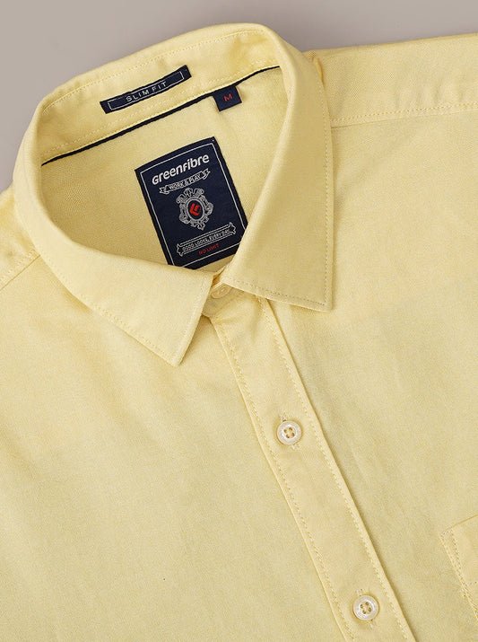 Yellow Solid Slim Fit Casual Shirt | Greenfibre