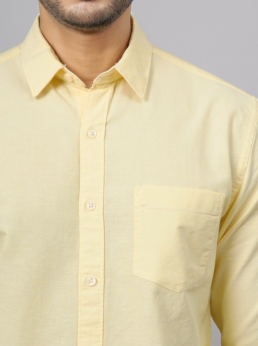 Yellow Solid Slim Fit Casual Shirt | Greenfibre