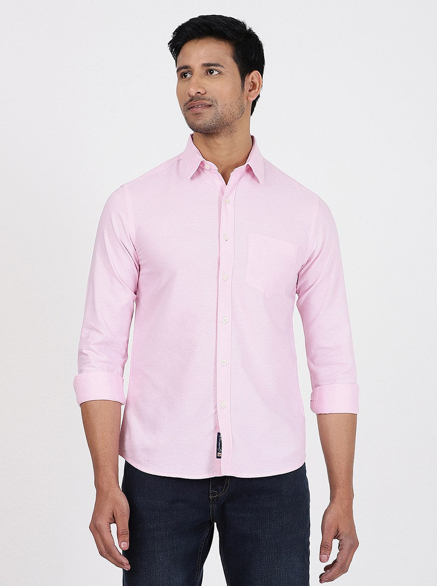 Pink Solid Slim Fit Casual Shirt | Greenfibre