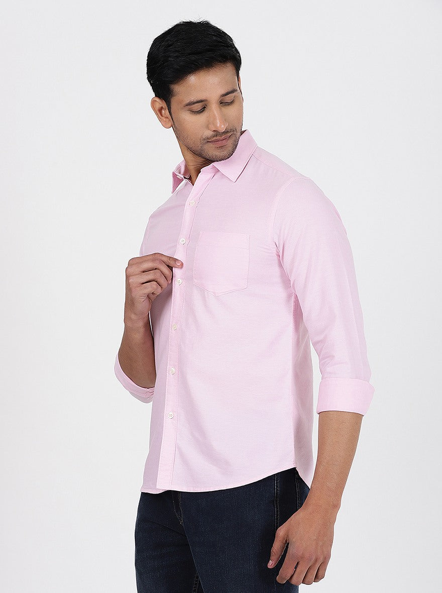 Pink Solid Slim Fit Casual Shirt | Greenfibre