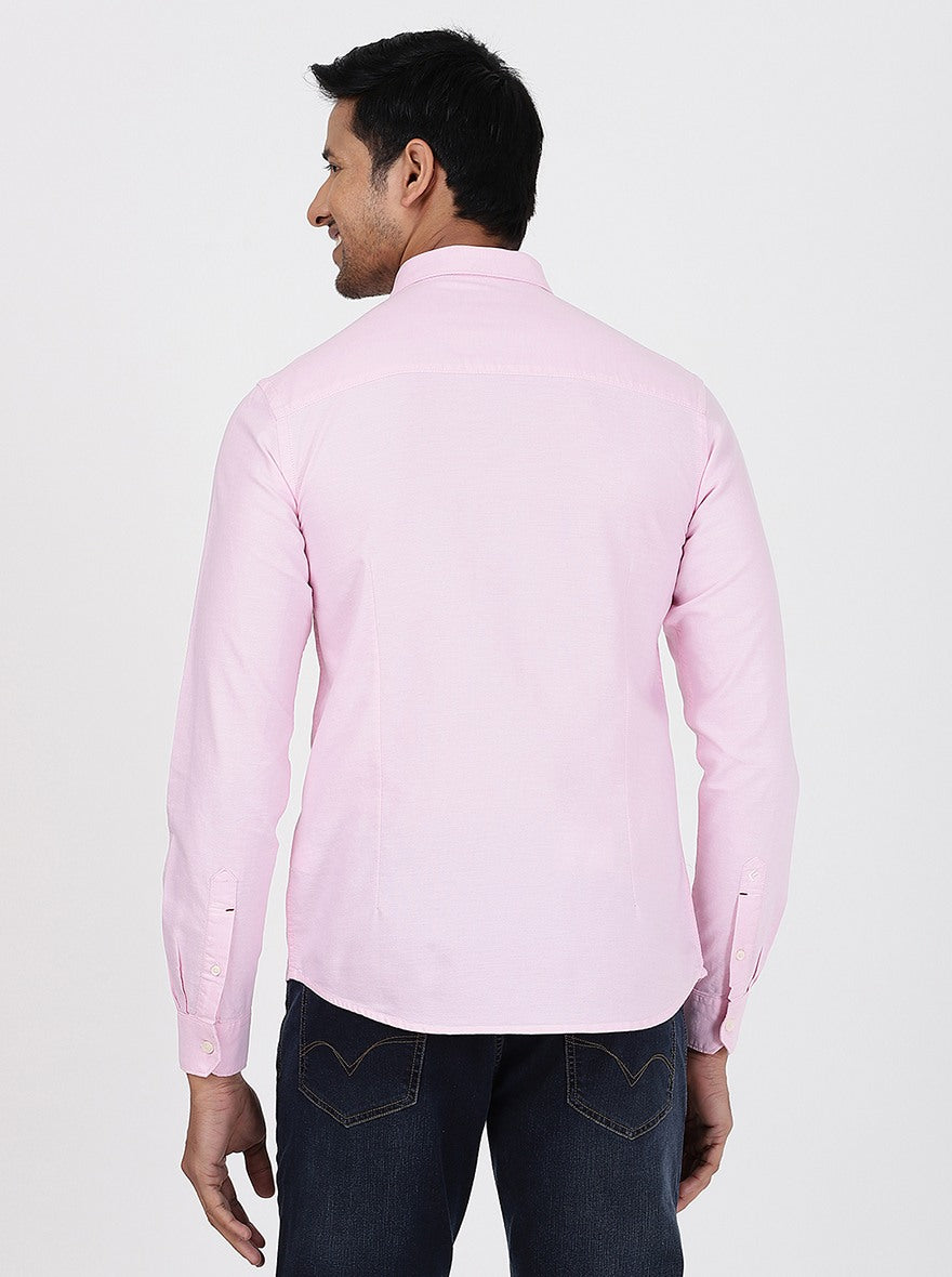 Pink Solid Slim Fit Casual Shirt | Greenfibre