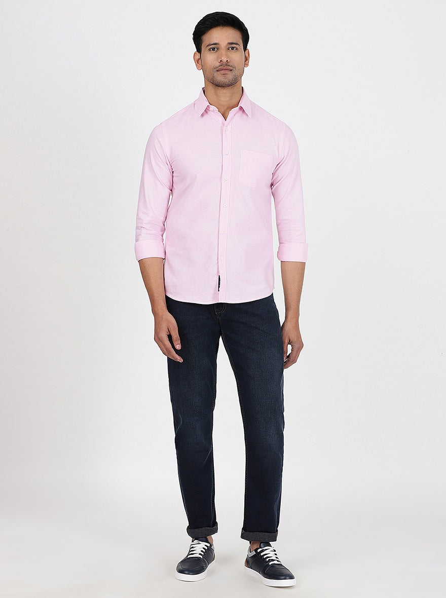 Pink Solid Slim Fit Casual Shirt | Greenfibre