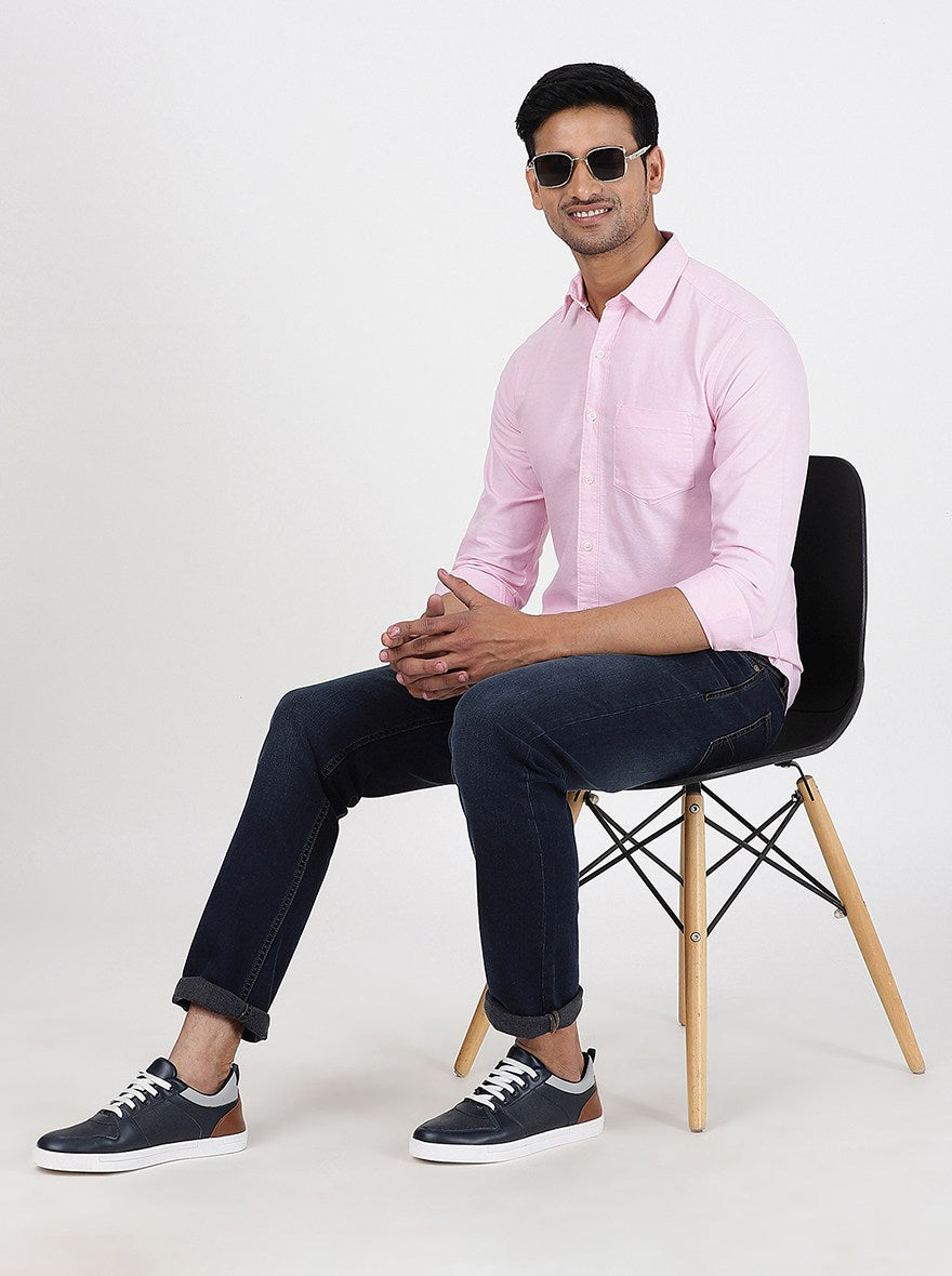 Pink Solid Slim Fit Casual Shirt | Greenfibre