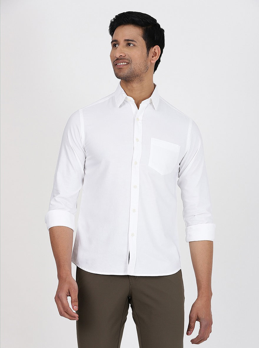 White Solid Slim Fit Casual Shirt | Greenfibre