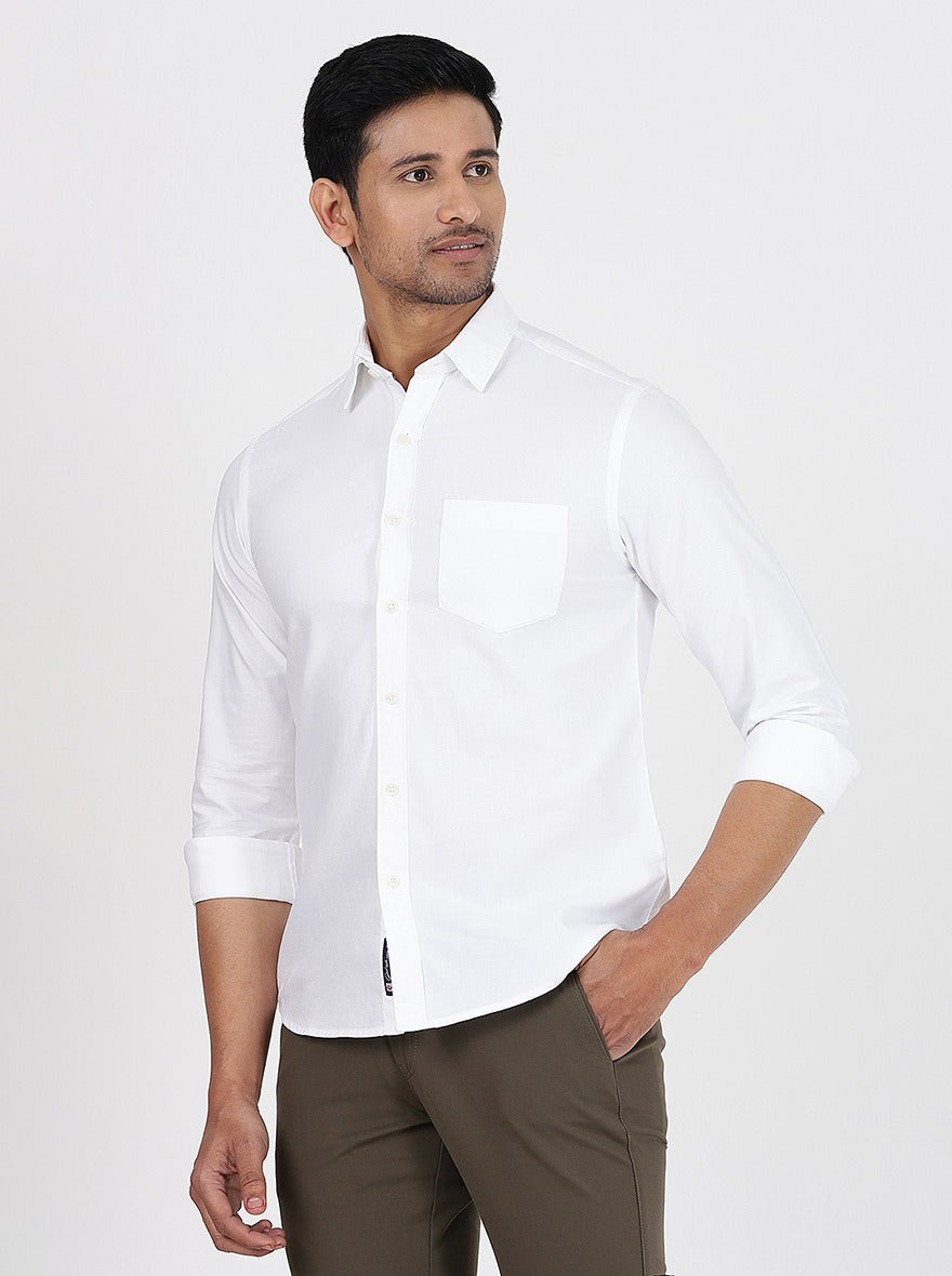 White Solid Slim Fit Casual Shirt | Greenfibre