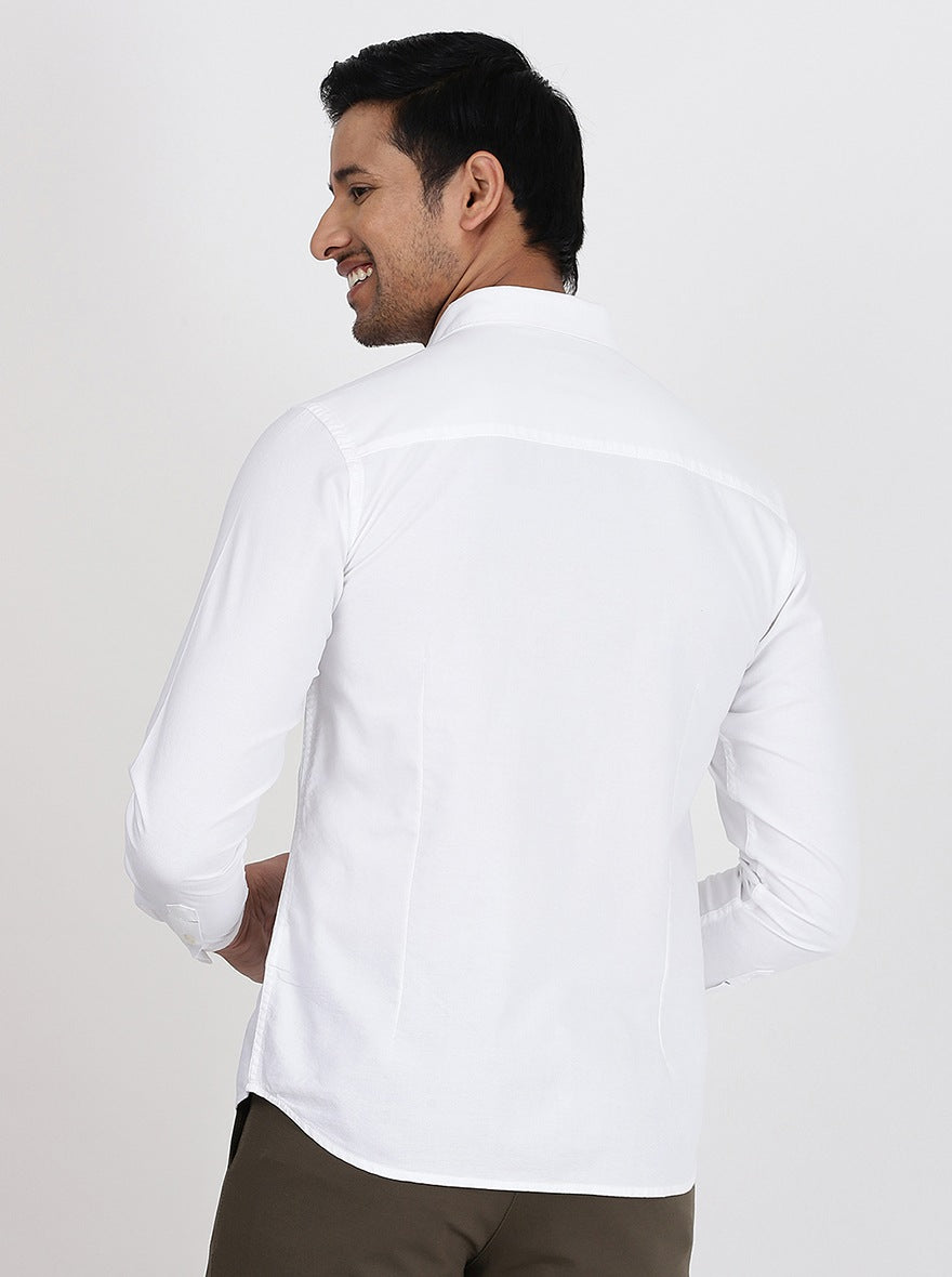 White Solid Slim Fit Casual Shirt | Greenfibre