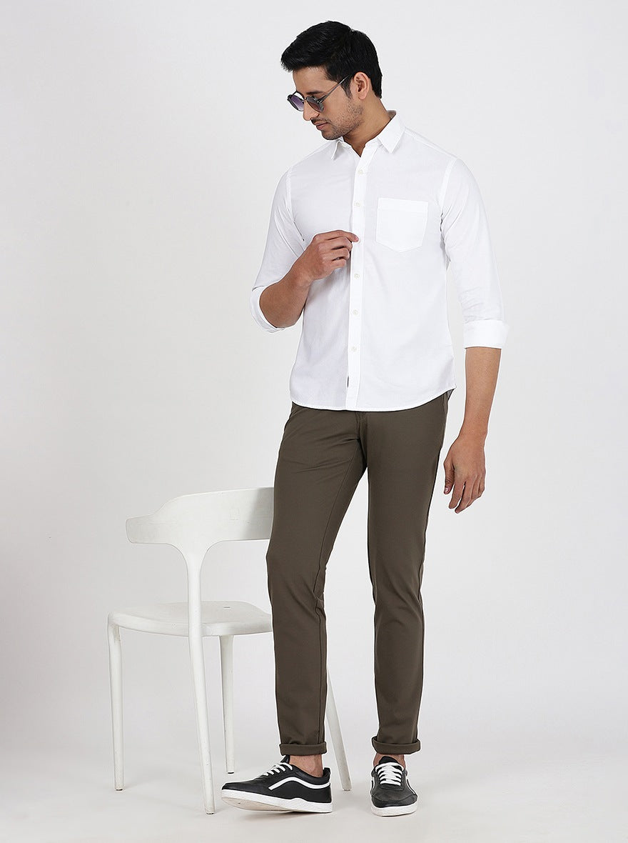 White Solid Slim Fit Casual Shirt | Greenfibre