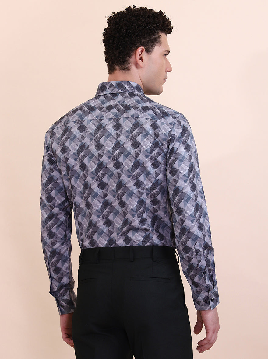 Grey Printed Slim Fit Party Wear Shirt | Greenfibre