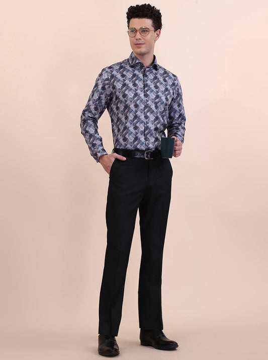 Grey Printed Slim Fit Party Wear Shirt | Greenfibre