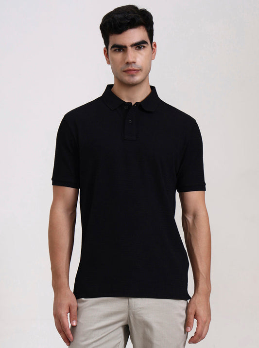 Black Solid Slim Fit Polo T-Shirt | Greenfibre