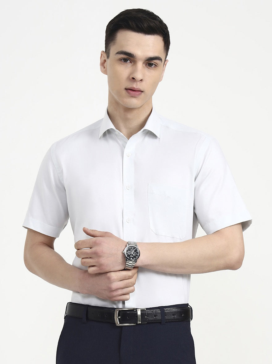 Light Grey Solid Regular Fit Formal Shirt | Greenfibre
