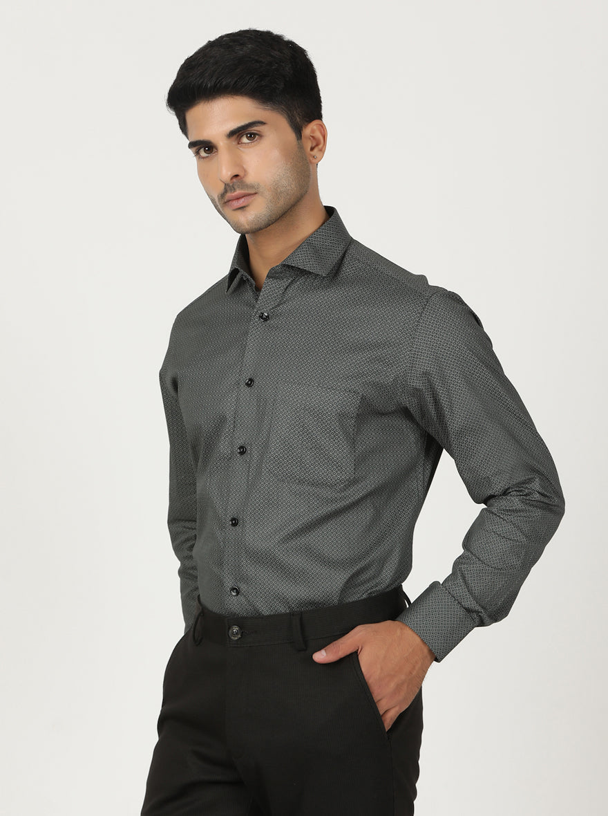 Green Printed Slim Fit Formal Shirt | Greenfibre