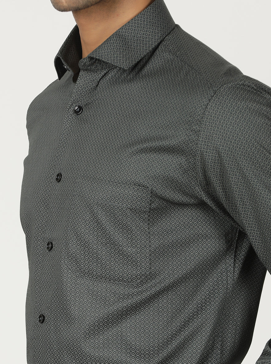 Green Printed Slim Fit Formal Shirt | Greenfibre