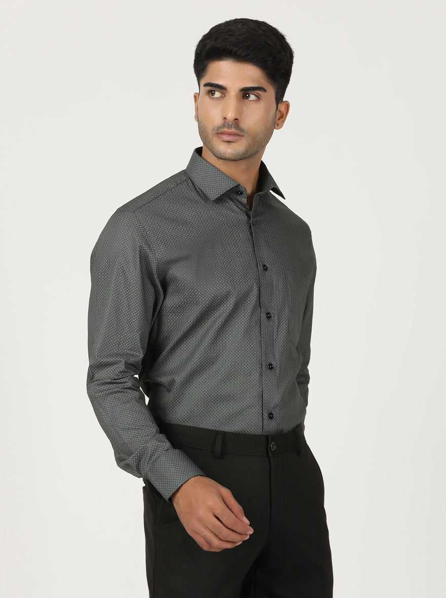 Green Printed Slim Fit Formal Shirt | Greenfibre