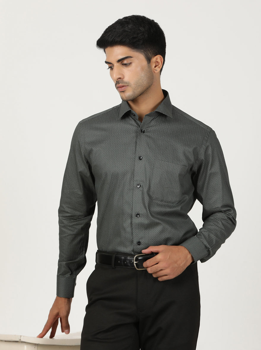 Green Printed Slim Fit Formal Shirt | Greenfibre