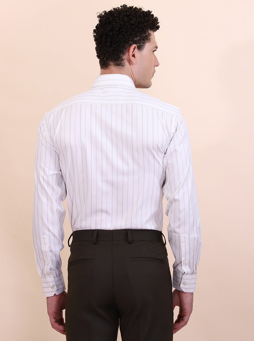 White & Grey Striped Regular Fit Formal Shirt | Greenfibre