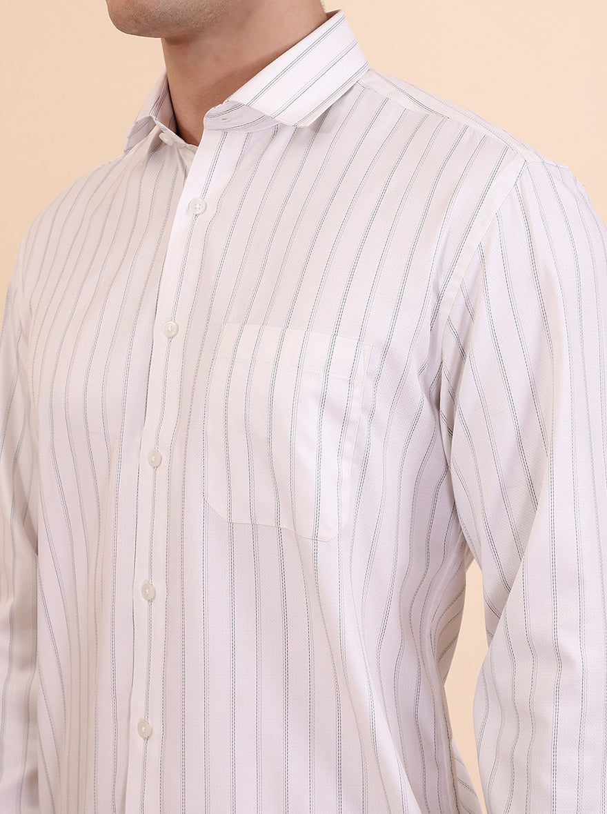 White & Grey Striped Regular Fit Formal Shirt | Greenfibre